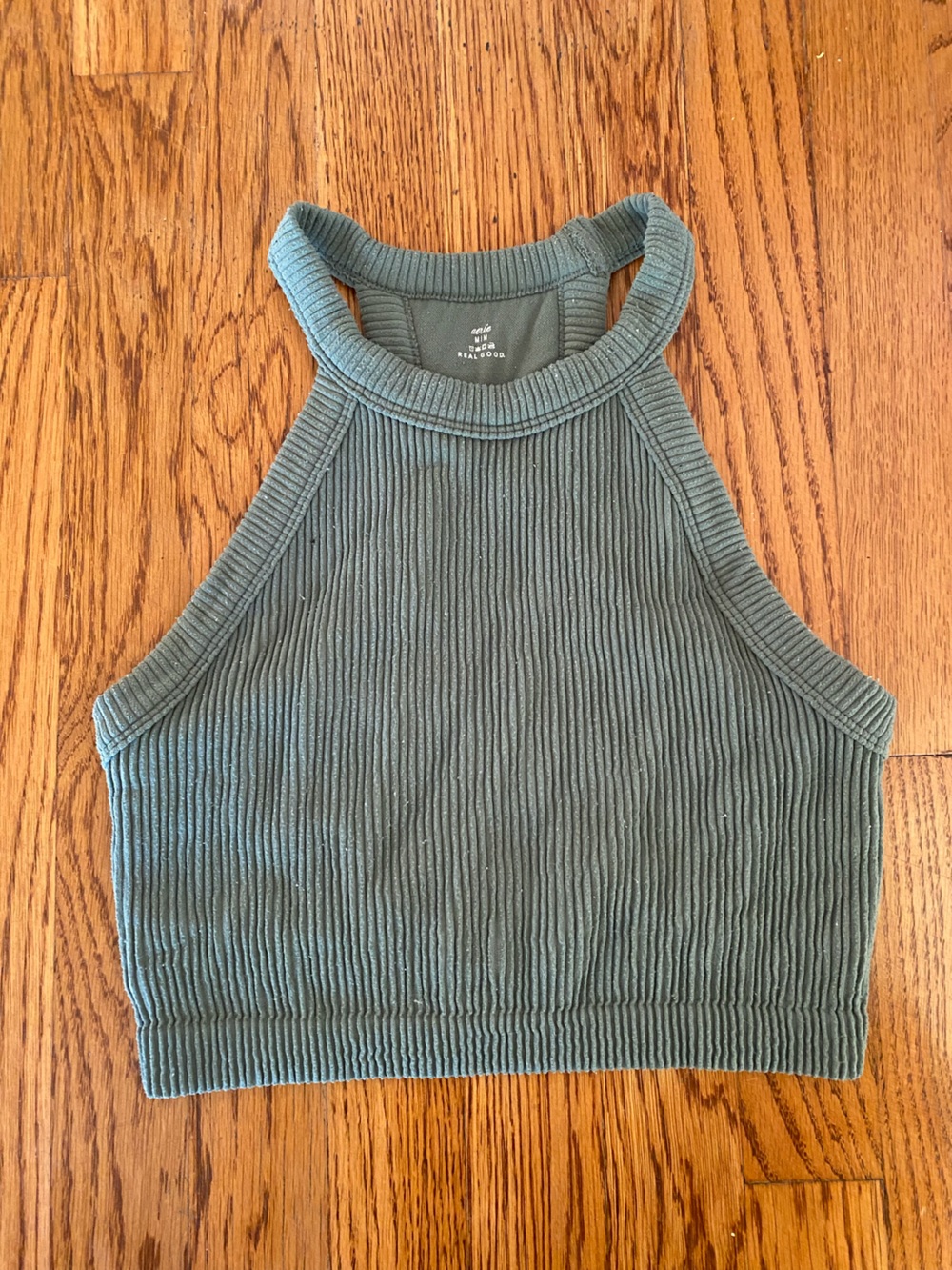 Aerie Ribbed High-Neck Crop Tank in Sage Green